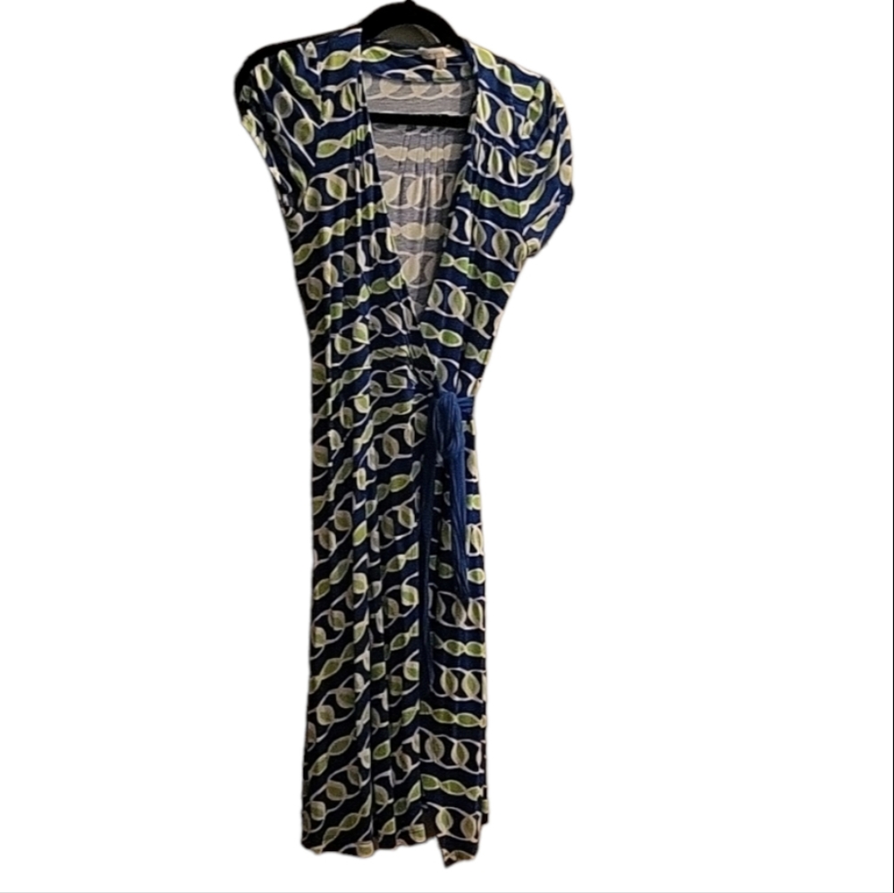 Plastic Island Anthropologie Neon Blue and Green Geometric Wrap Dress Size 6